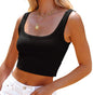 Seamless ribbed crop tank top for women by BACKUPMYFILESNOW®, shown in a natural fit with a close-up view of the fabric texture.