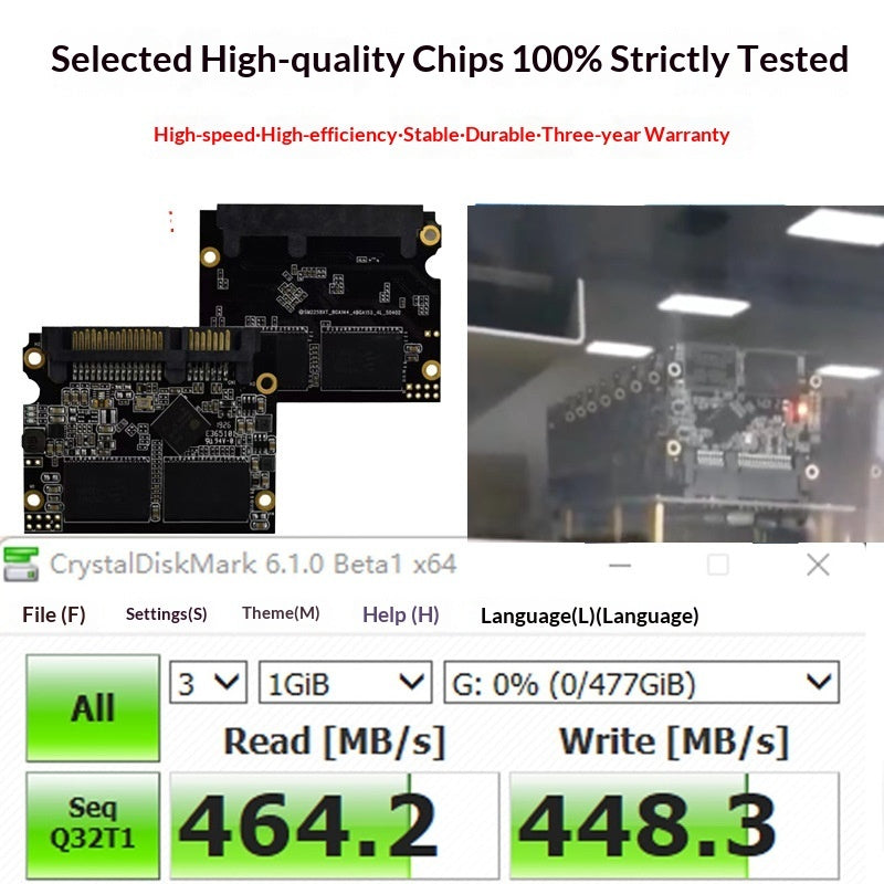 512GB SATA SSD for laptops and desktops, compact solid-state drive shown on a plain background