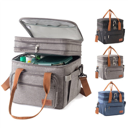 Double-layer high-capacity insulated lunch bag for picnics, shown with thermal lining and spacious compartments