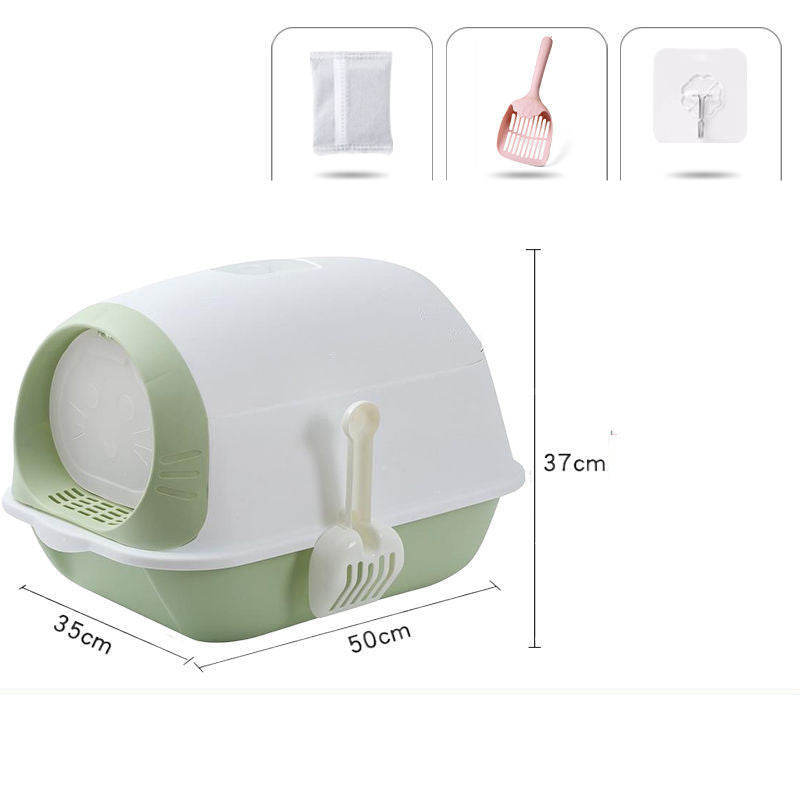 Elevated semi-closed litter suction deodorant cat toilet with flip cover, white design