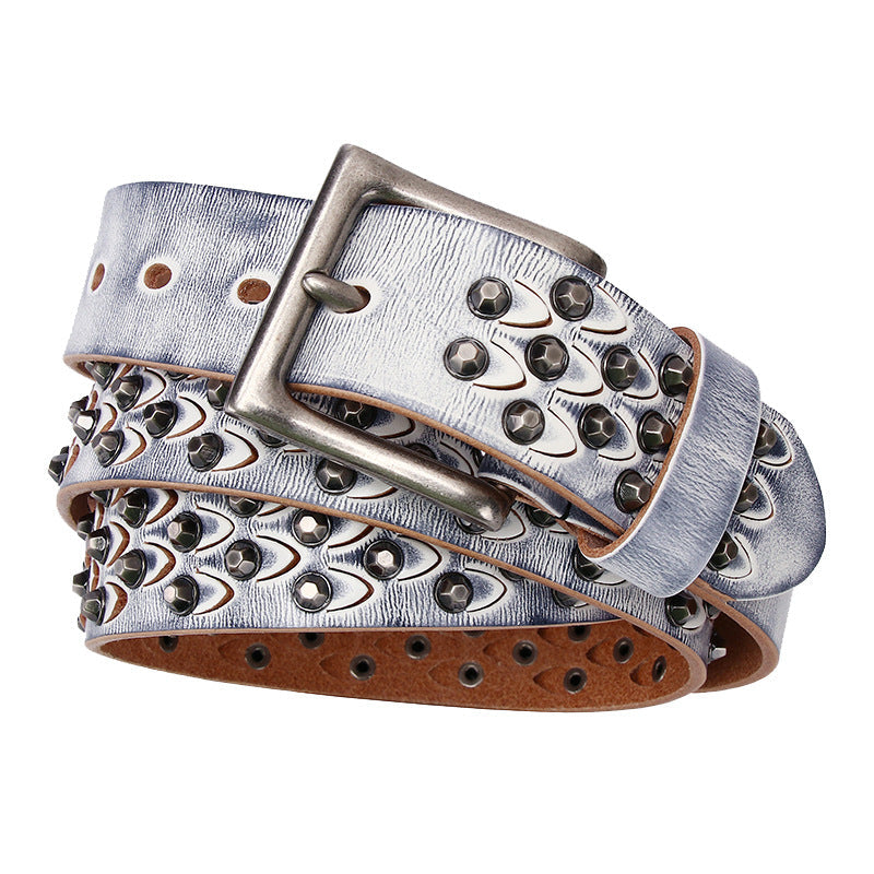 Women's distinctive rivet belt made of full-grain cowhide leather