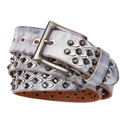 Women's distinctive rivet belt made of full-grain cowhide leather