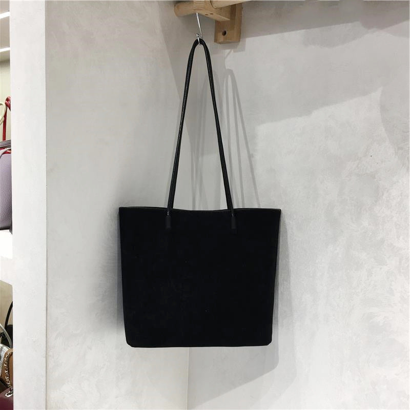 Retro suede-like fabric handheld shoulder tote bag in a simple design