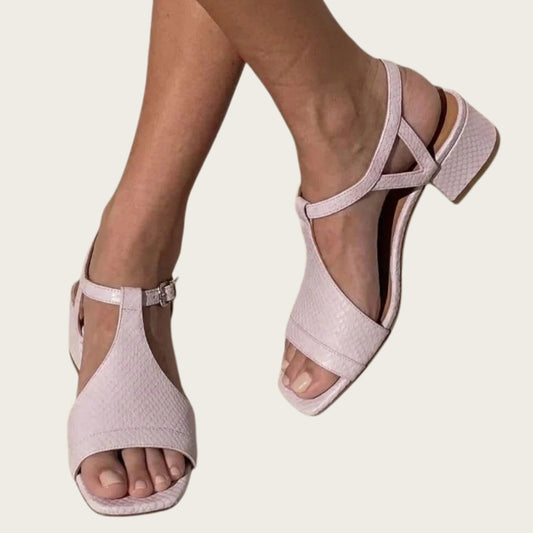 Women's square toe sandals with strap buckle
