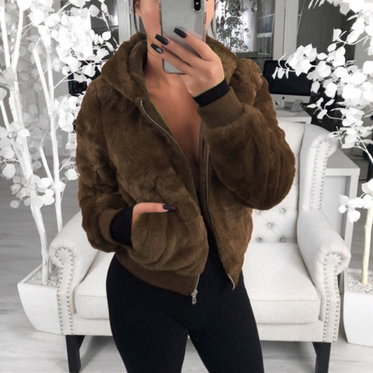 Women's fox fur autumn and winter coat with mink fur and bunny fur details, style type 4