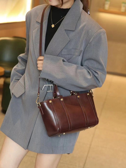 Baidie leather women's handbag in first-layer cowhide with large-capacity shoulder strap and messenger tote design