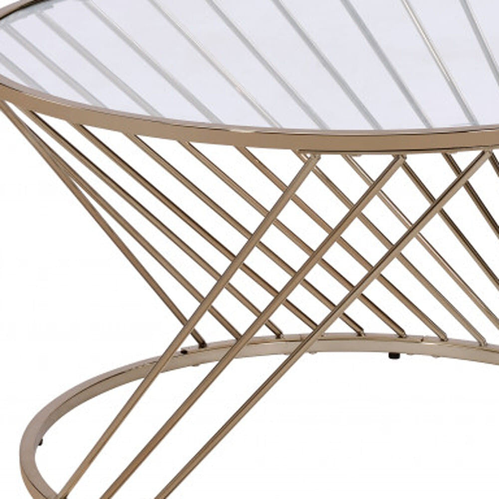Round coffee table with champagne and clear glass top, metal frame, 32-inch size, by BACKUPMYFILESNOW®.