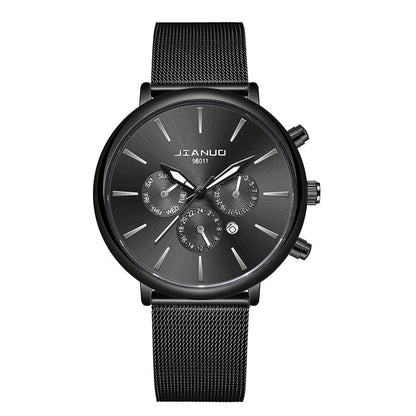 Mens Mesh-band Watch Fashionable Quartz Timepiece With Calendar Suitable For Business And Casual Occasions