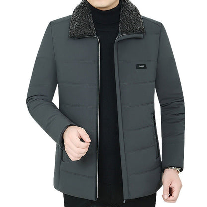 Men's fleece lined winter coat in a classic design, shown in detail