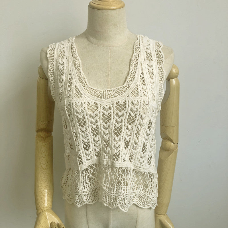 Lace knitted small vest for women by My Store, featuring an open-knit texture and sleeveless design