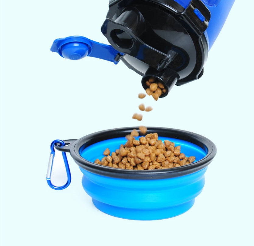 Portable 2-in-1 pet water bottle dispenser with silicone bowl for dogs and cats