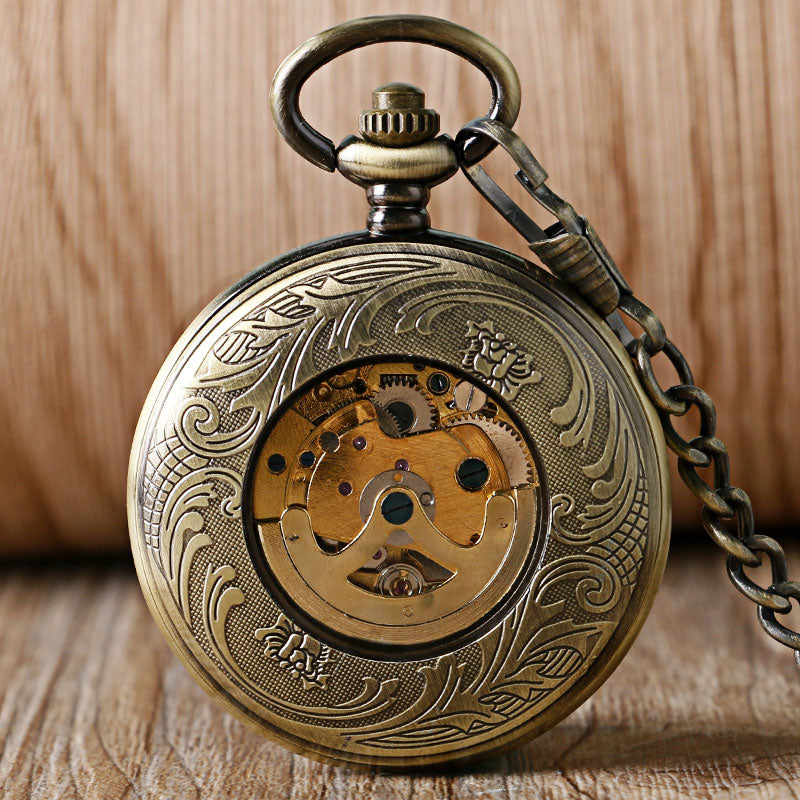 Shantou carved pocket watch with detailed engraved design and classic metal finish