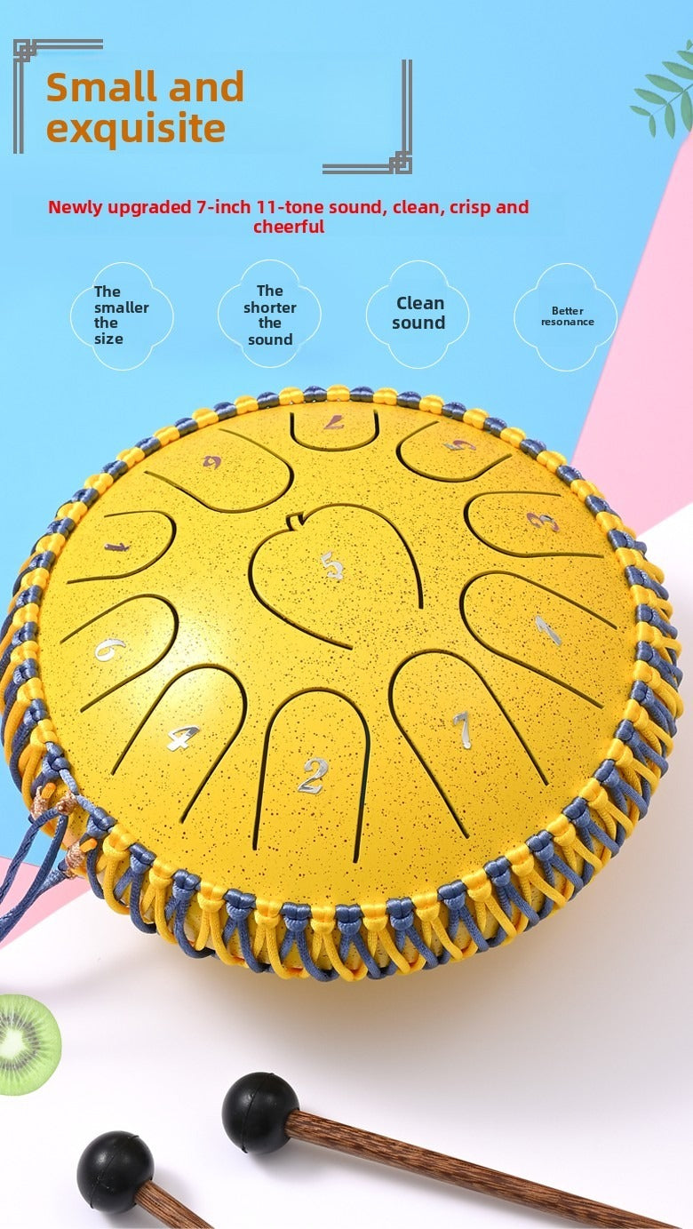 Apple-shell ethereal steel tongue drum, Type 4, shown from above with cutout tone tongues and smooth finish