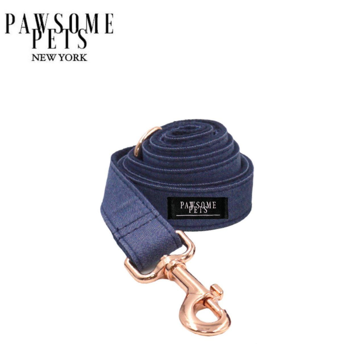Dark blue jeans leash from Pawsome Pets, featuring a stylish denim design for pets and their owners.