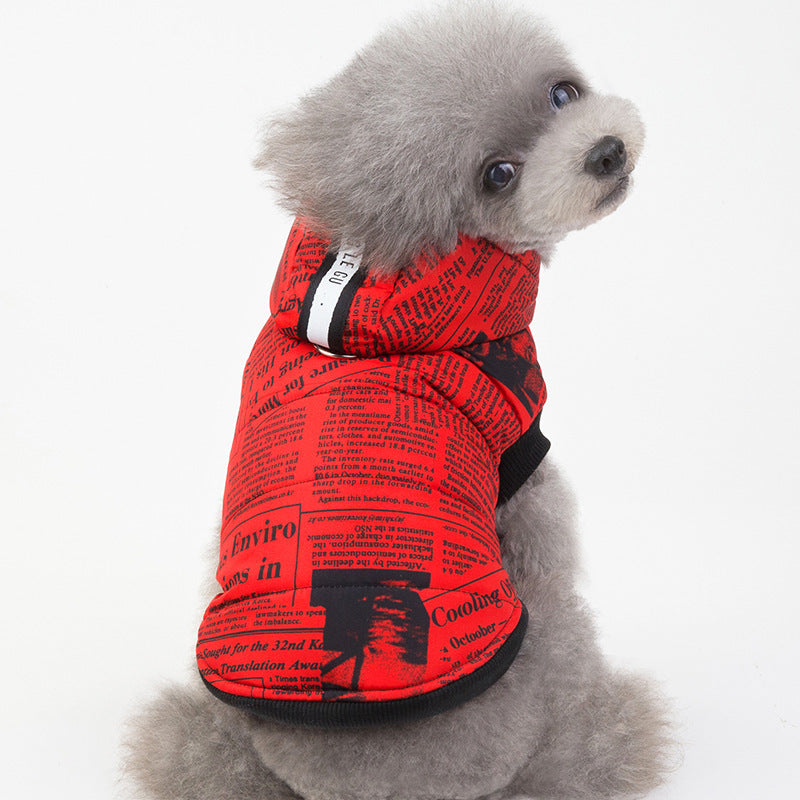 Newspaper cotton pet clothes for dogs and cats, lightweight printed fabric design