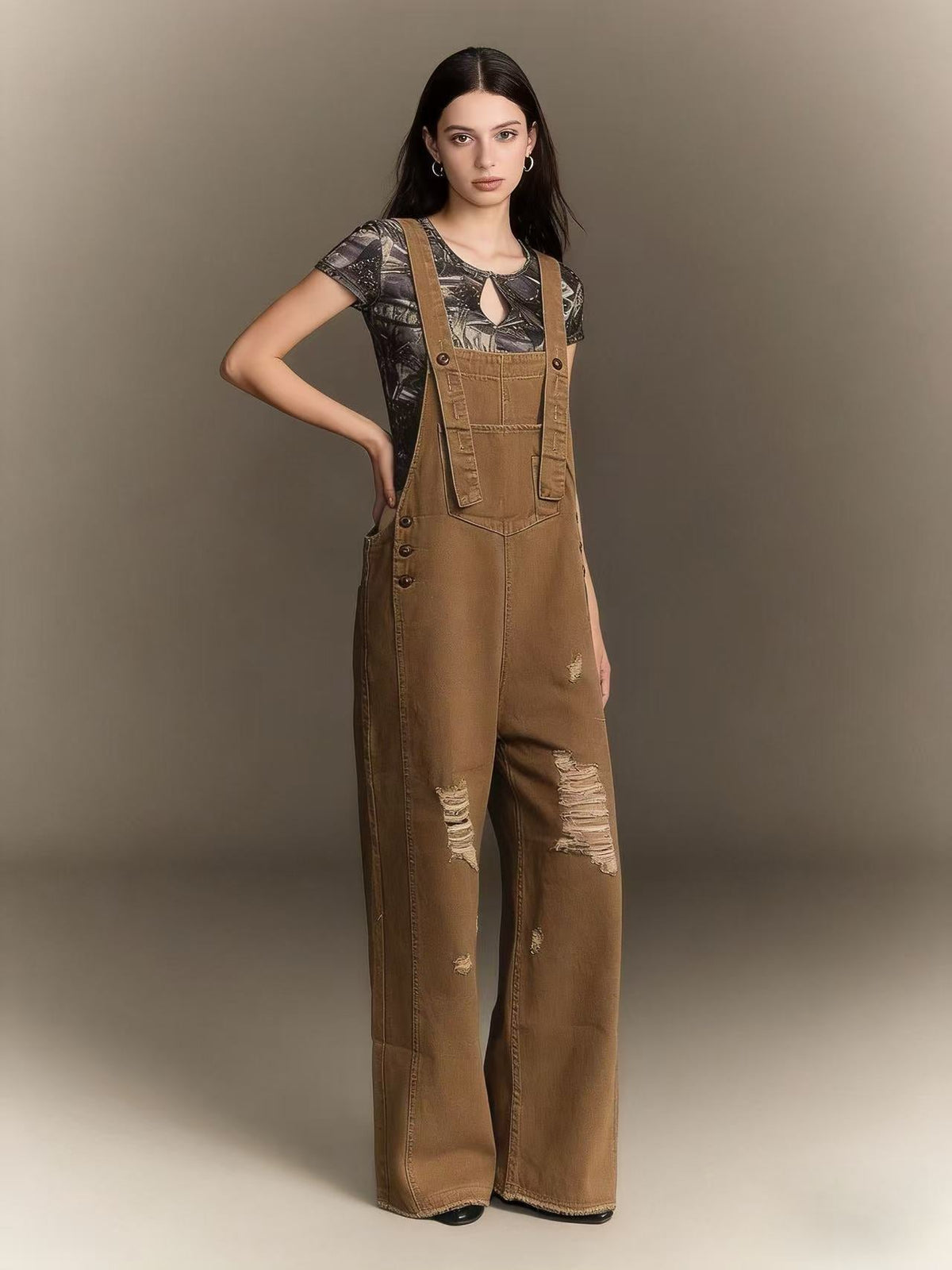 Women's retro loose-fit wide-leg denim overalls by My Store