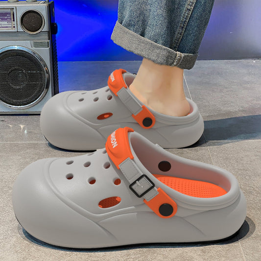 Non-slip thick-soled men's outdoor clog sandals in a deodorizing design with adjustable strap