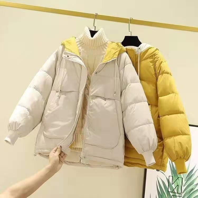 Women’s short winter cotton student coat in a simple, warm design