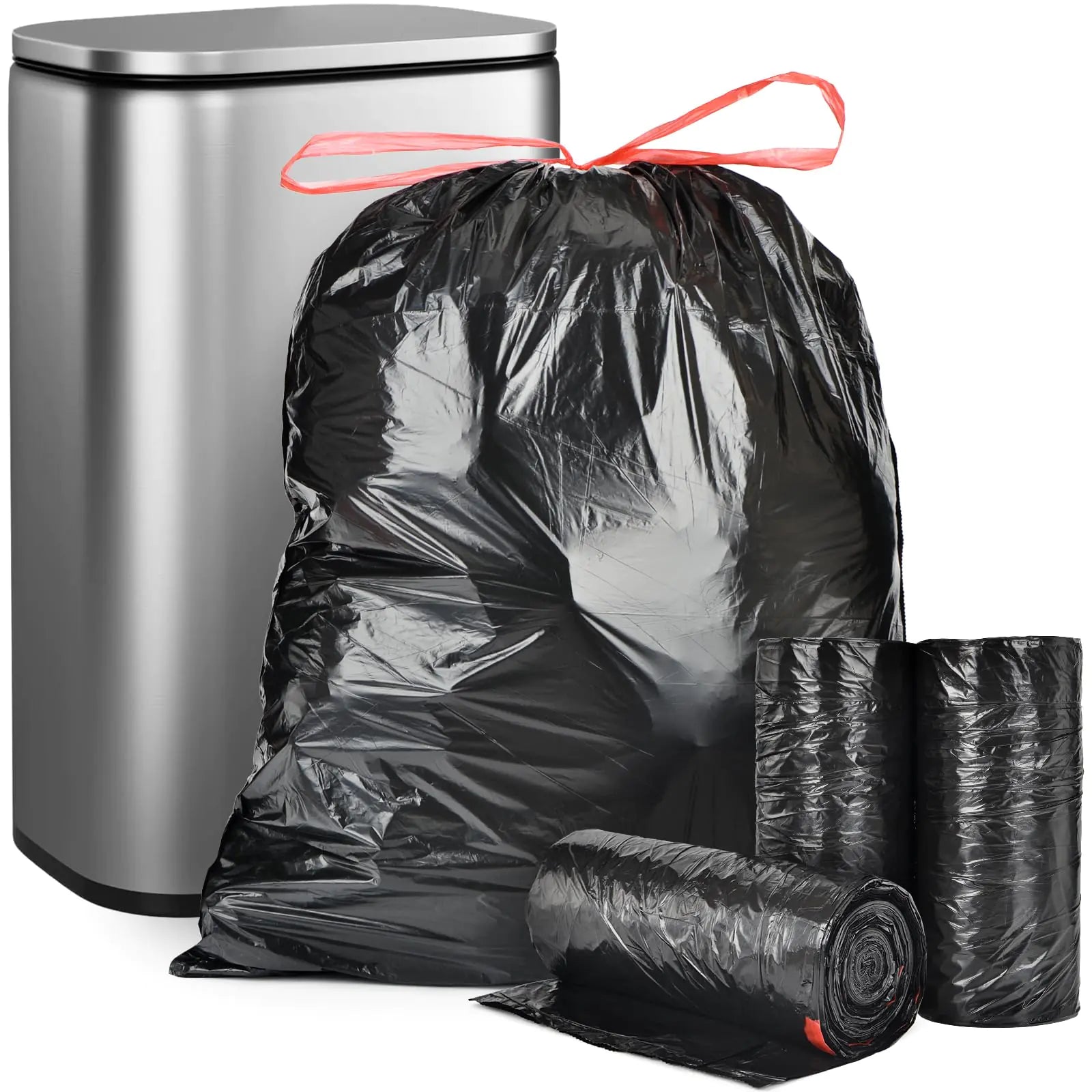 Geiteoa 15-18 Gallon Black Trash Bags with Drawstring (102 Count) Fit 14 16 20 Gal High Density Large Garbage Bags Strong Plastic Trash Can Liners for Kitchen Lawn Commercial