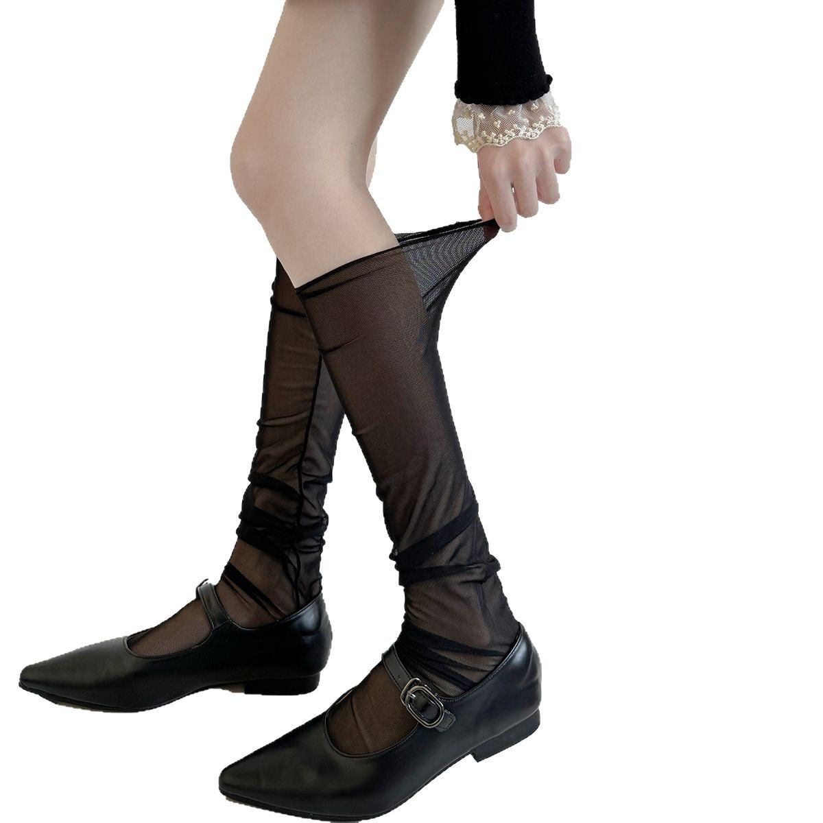 Lightweight slimming mesh socks for women in a sheer, breathable design