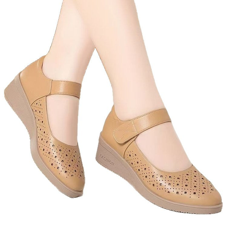 Women's wedge-heeled sandals with soft sole and soft upper, side view