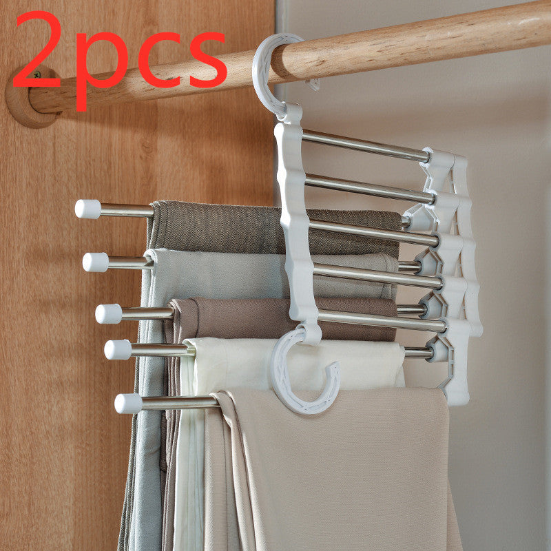 Telescopic folding multifunctional pants rack and pants hanger for household storage
