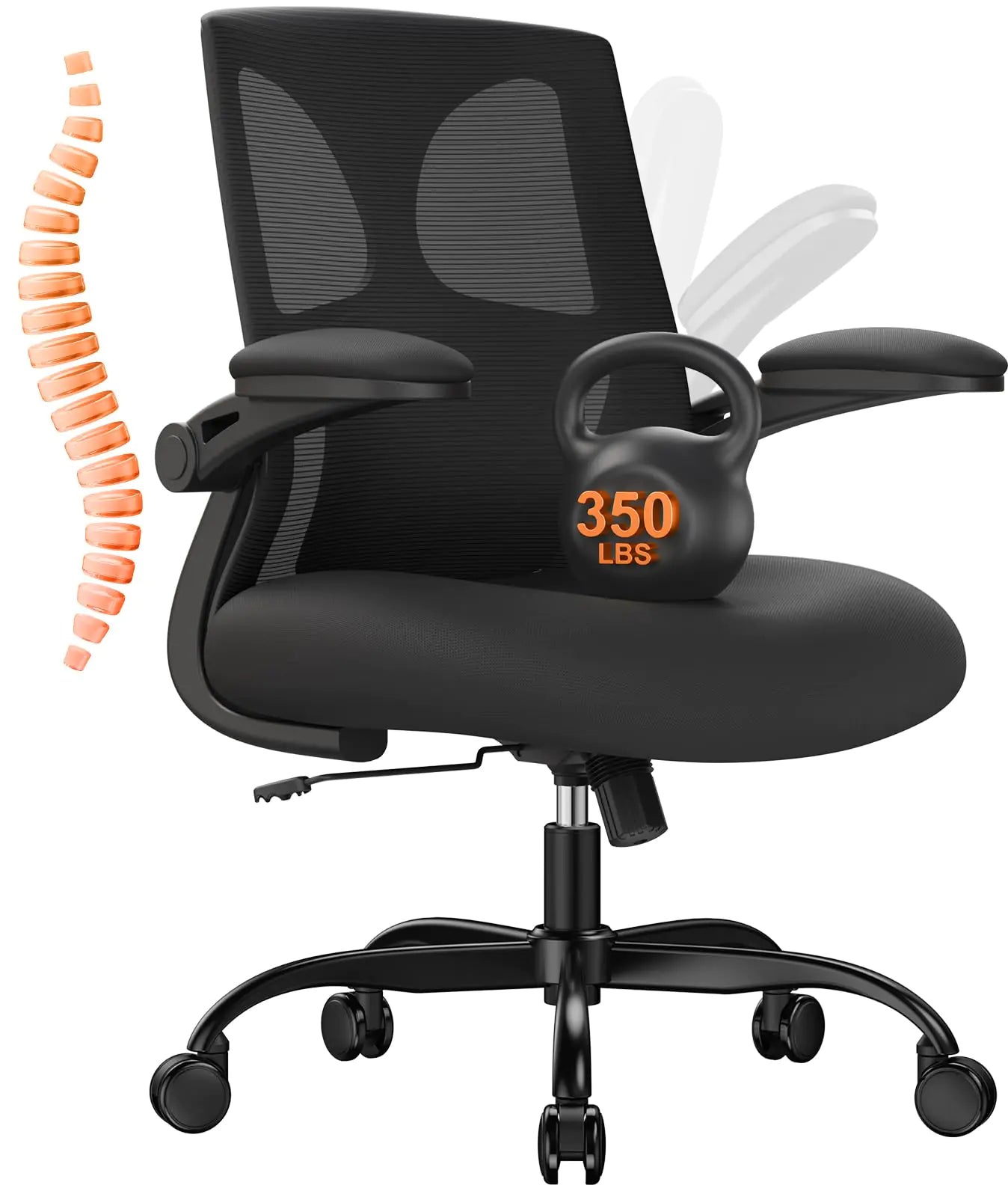 CAPOT Ergonomic Office Chair 350lbs Capacity - 3.9-inche Cushion and Tall Back Computer Desk Chair Breathable Mesh - Comfortable Swivel Office Chair with Adjustable Lumbar Support