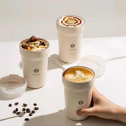 Timemore Travel Tumbler in black, insulated with a sleek design, suitable for home and outdoor use.