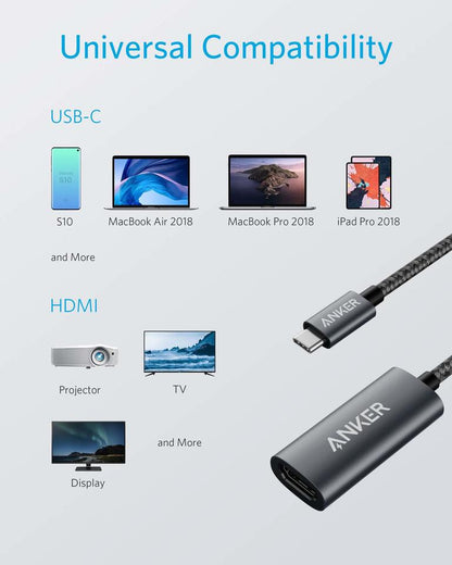 Anker 310 USB-C Adapter for charging with 4K HDMI port, compact and portable design for versatile device connectivity.