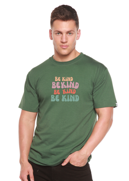 Men's Be Kind graphic T-shirt by Spun Bamboo, made from bamboo viscose and organic cotton, with a colorful printed design.