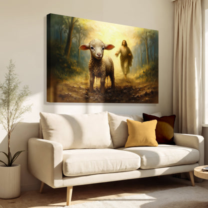 Jesus Running After A Lost Lamb Faith Wall Art