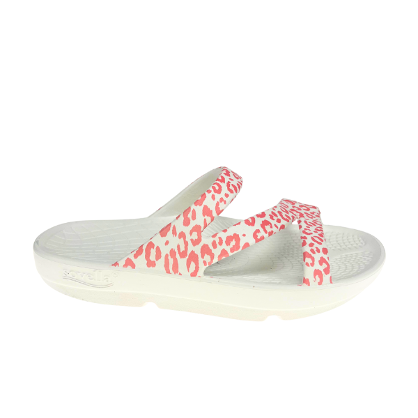Lucky Feet Shoes Sovella Active Recovery Women's Pink Leopard Slide sandal with cushioned sole and open-toe design.