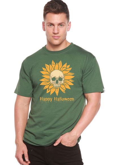 Men's Spun Bamboo Halloween graphic T-shirt with short sleeves, bamboo viscose and organic cotton fabric, featuring festive Halloween print.