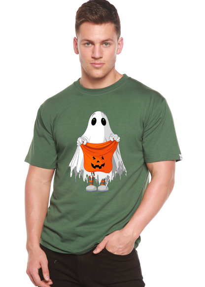 Spun Bamboo men's Boo Halloween graphic t-shirt with short sleeves, featuring a spooky design in bamboo viscose and organic cotton fabric.