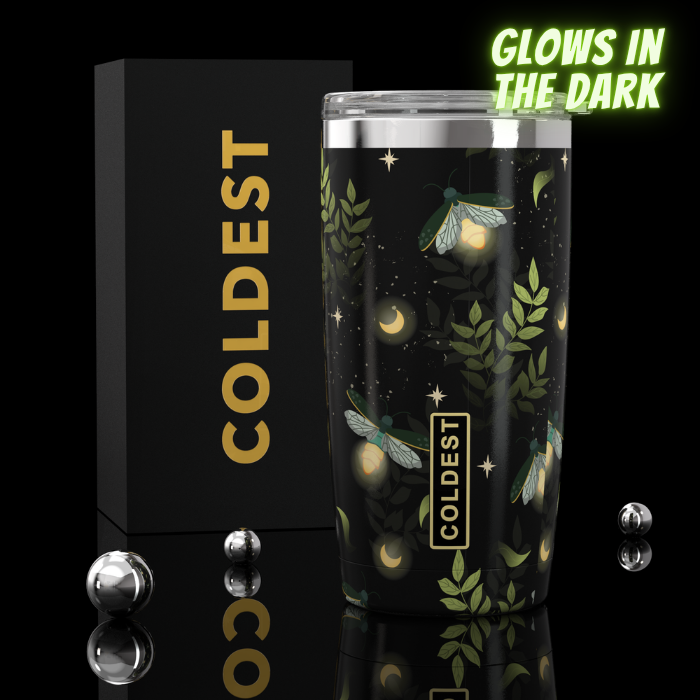 Coldest 20 oz Tumbler v2 hydration bottle with stainless steel body and black lid, designed for keeping drinks cold.