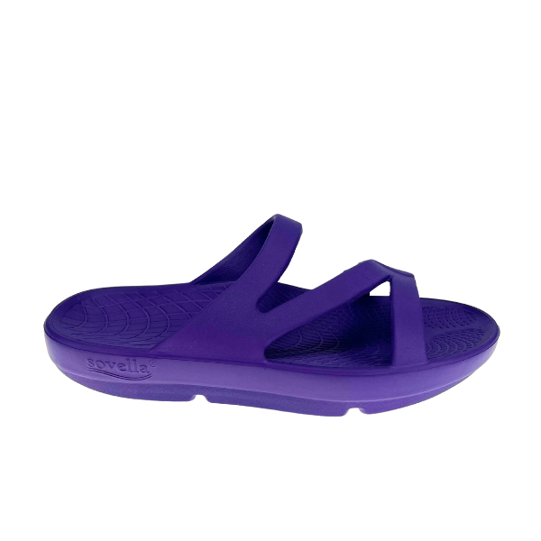 Purple Sovella Active Recovery Sandals for women by Lucky Feet Shoes, featuring cushioned slide design for comfort and support.