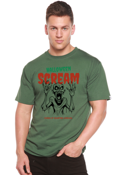 Spun Bamboo men's Halloween Scream graphic T-shirt with short sleeves, bamboo viscose and organic cotton fabric, featuring spooky print.