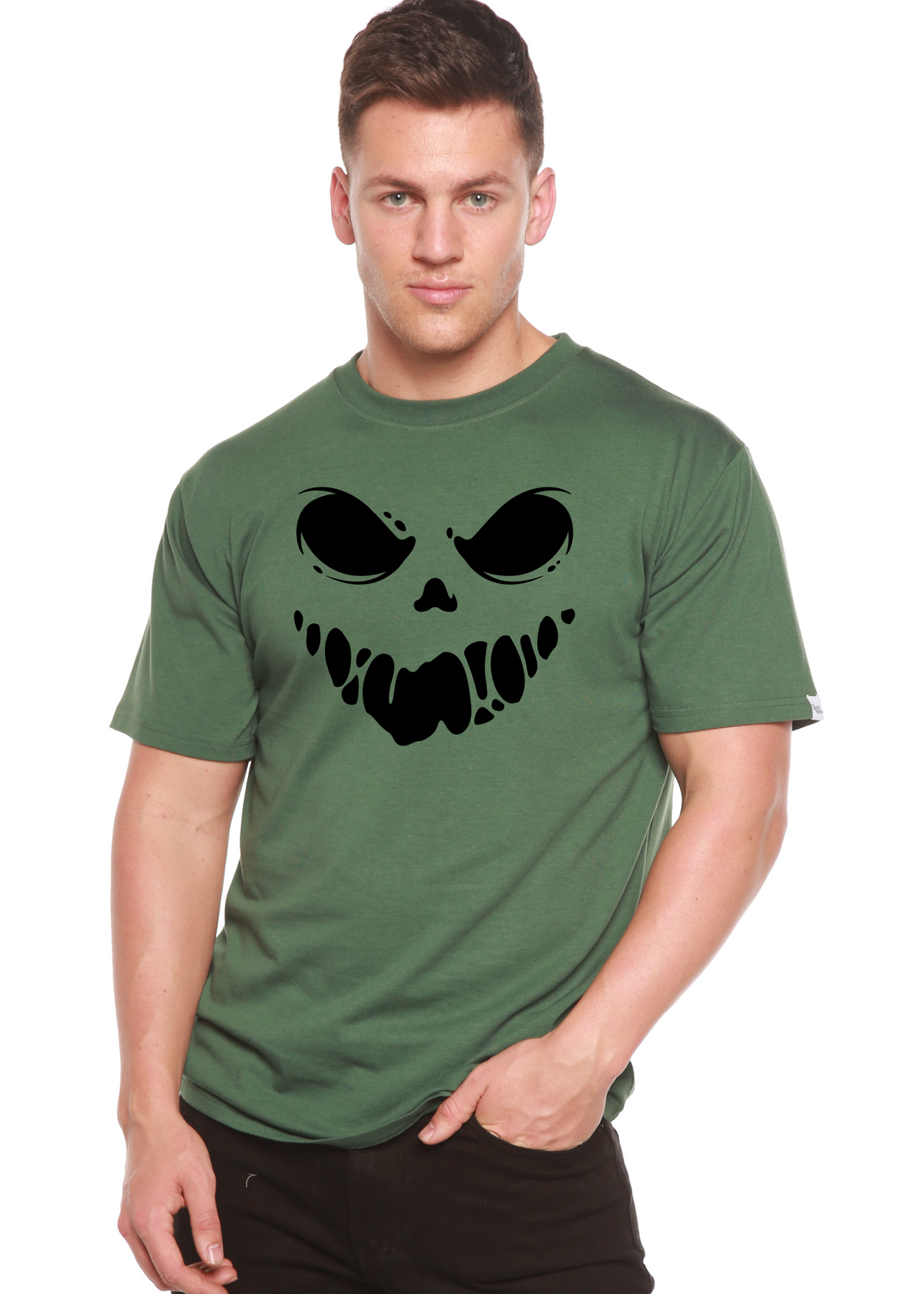 Men's Halloween Boo graphic T-shirt by Spun Bamboo, short sleeve shirt made of bamboo viscose and organic cotton with Halloween print.