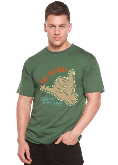 Spun Bamboo men's printed graphic T-shirt with wave design made of bamboo viscose and organic cotton, short sleeve.