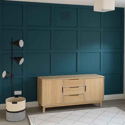 Pre-cut MDF Board & Batten panels by Birdeco, 75mm wide and 8mm thick, designed for easy wall makeover installation.