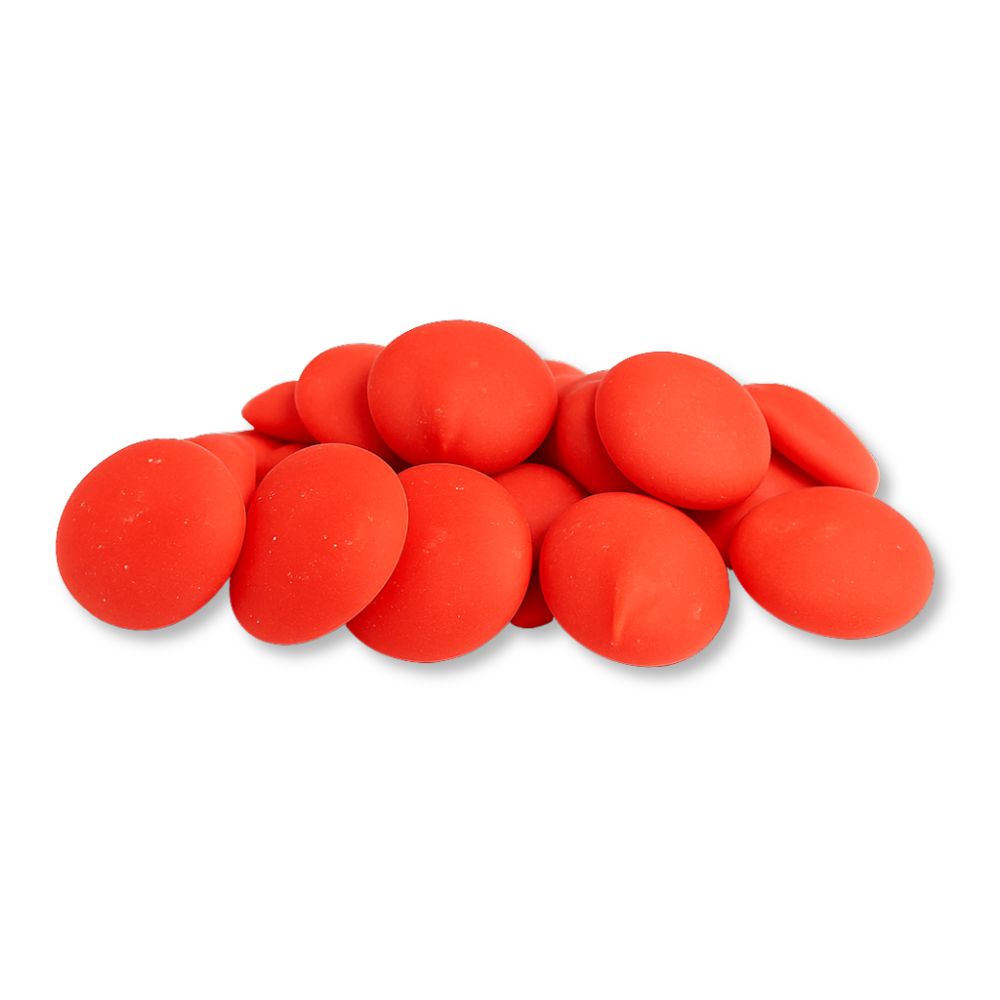 Red vanilla-flavored candy coating and melting wafers from Candy In Bulk, ideal for chocolate decorating and baking.