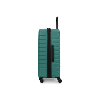 Dark blue Bugatti Collections Mecca 2-piece luggage set with spinners and padded handles, shown from side angle.