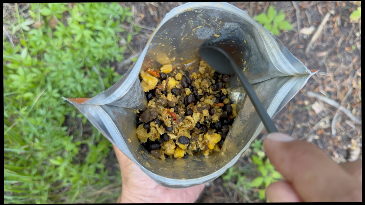Rehydrated Southwest style breakfast meal by FOUNDATION Outdoors, featuring colorful ingredients and hearty presentation.
