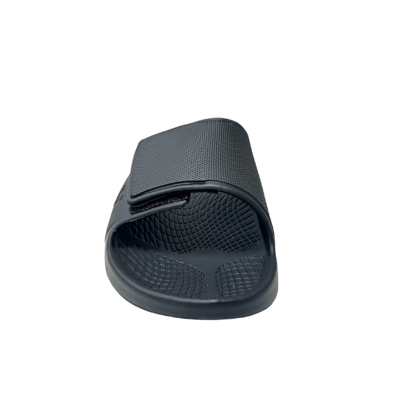 Men's Sovella Active Recovery Sandals by Lucky Feet Shoes, black PF Velcro slide with cushioned sole for comfort and support.
