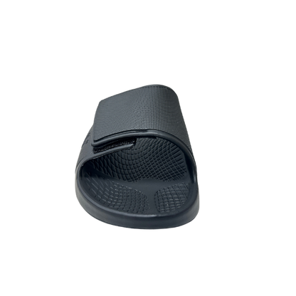 Men's Sovella Active Recovery Sandals by Lucky Feet Shoes, black PF Velcro slide with cushioned sole for comfort and support.