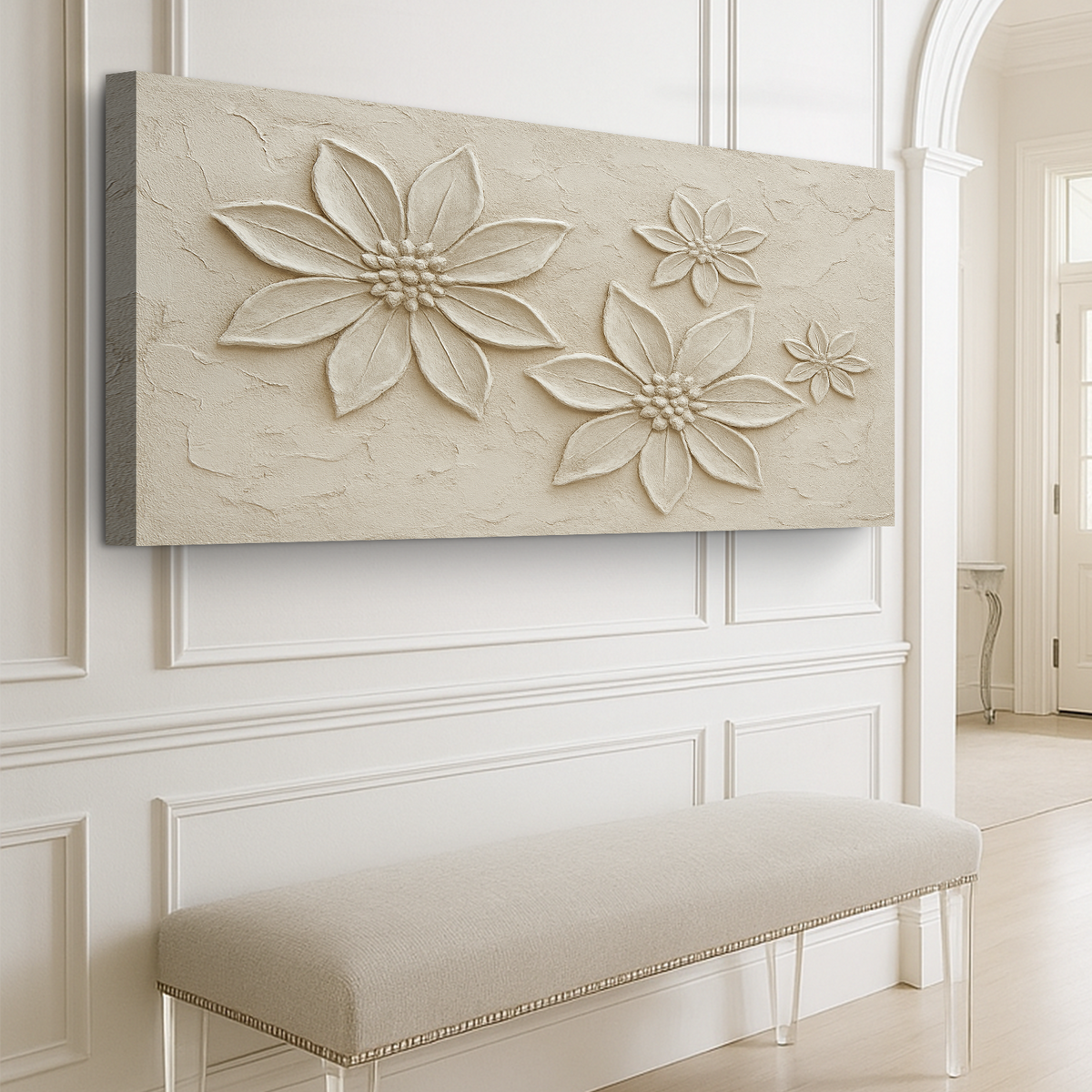 Abstract floral wall art canvas by Tailored Canvases featuring vibrant, colorful flower designs on a textured surface.