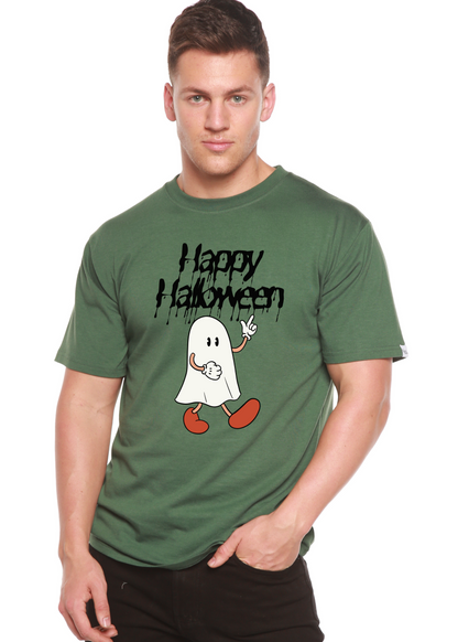 Happy Halloween men's bamboo viscose organic cotton short sleeve graphic T-shirt by Spun Bamboo, featuring Halloween-themed print.