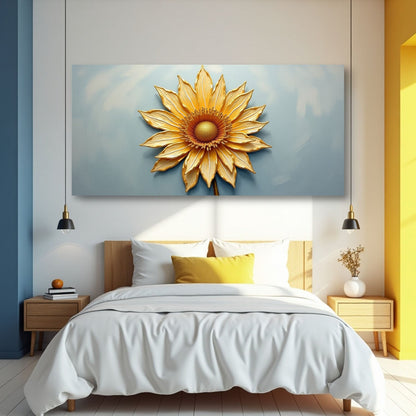 Golden dandelion abstract wall art on canvas by Tailored Canvases, featuring a minimalist design with golden floral elements.