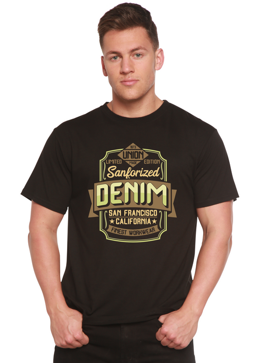 Spun Bamboo men's printed T-shirt featuring Sanforized denim, bamboo viscose, organic cotton with graphic design on front.