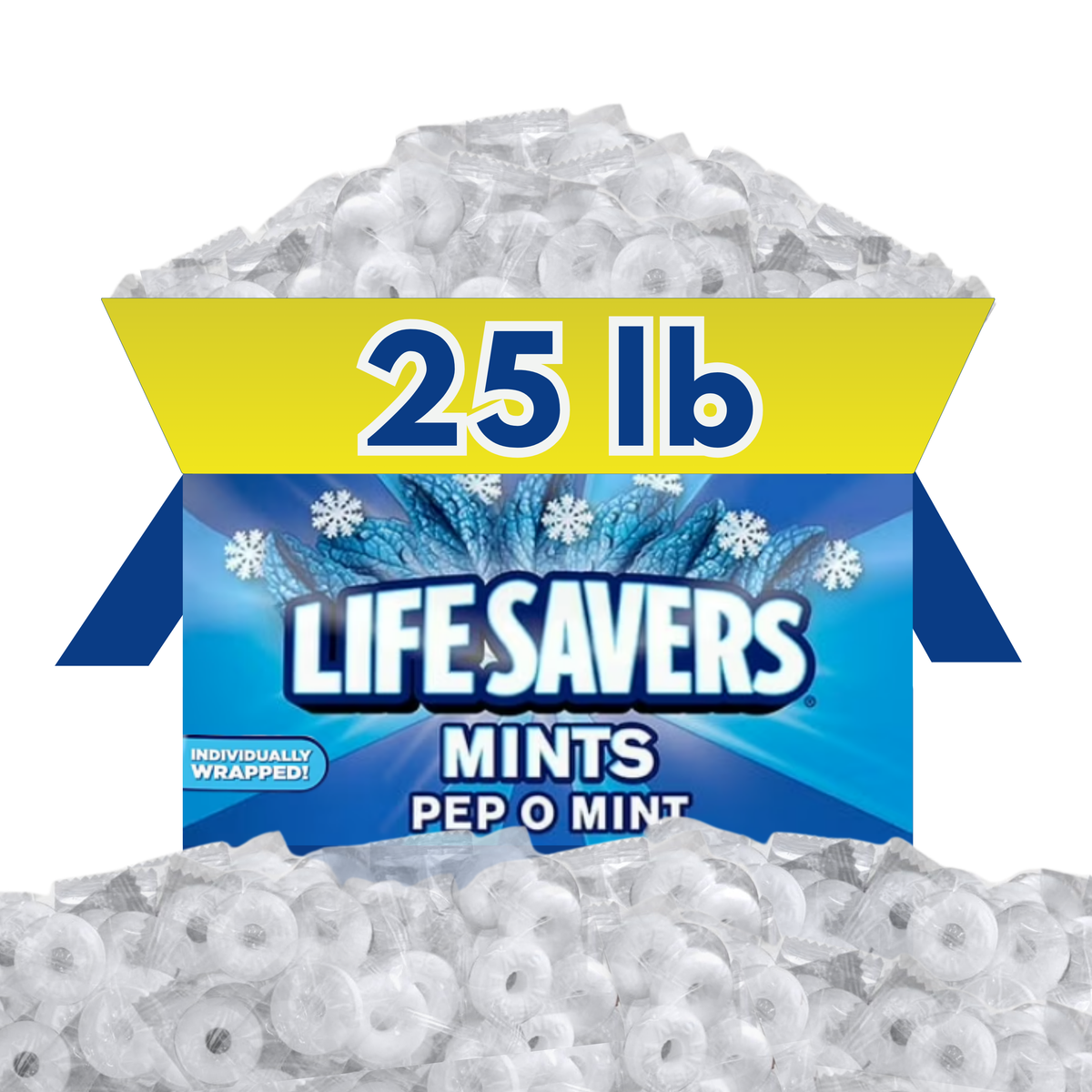 Life Savers Mints Pep O Mint Candy in a clear bulk value bag, showing round peppermint mints with bright packaging.